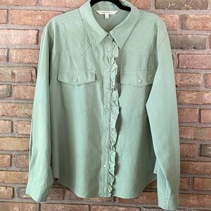 Women’s Green Ruffle Front Shirt